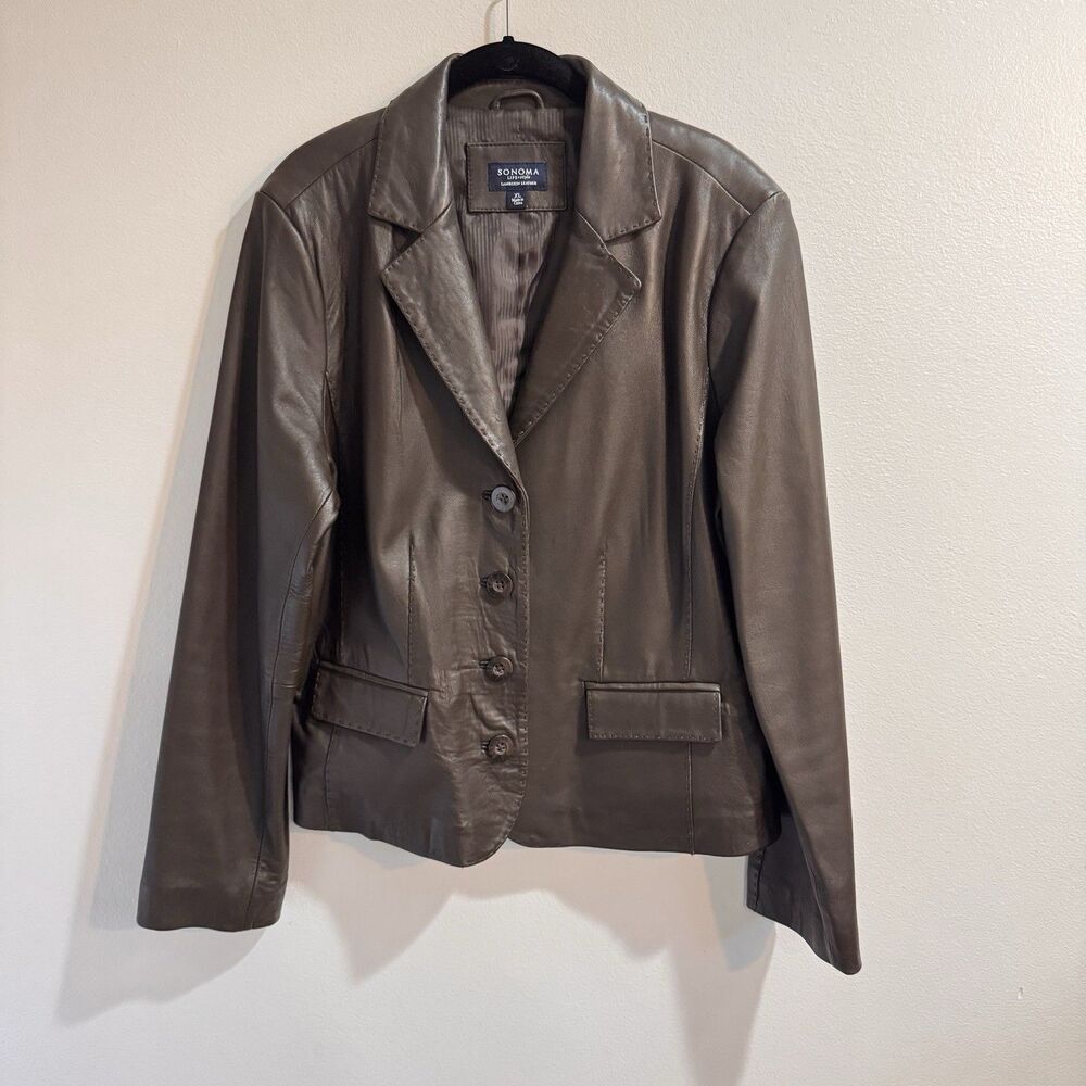 Sonoma Leather Jacket Coat XL Lambskin Cocoa Brown Blazer Button Front 90s